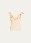 Zimmermann Ruffled Sleeveless Knit Top In Cream Lurex
