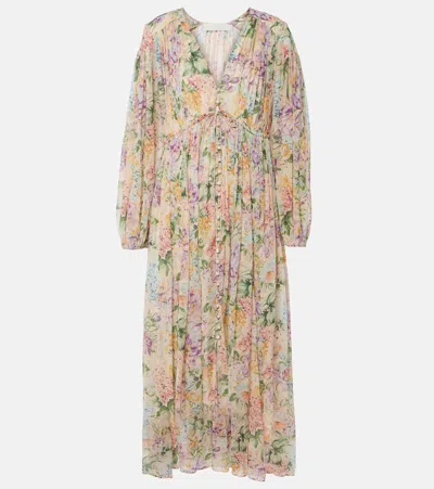Zimmermann Halliday Gathered Floral Maxi Dress In Multicoloured