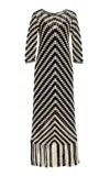 Zimmermann Midi Black And White Dress With Chevron Motif In Crochet Woman In Black,white