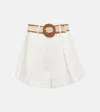 Zimmermann Halliday Belted Pleated Linen Shorts In Ivory