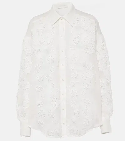 Zimmermann Halliday Guipure Lace-trimmed Ramie Shirt In Ivory