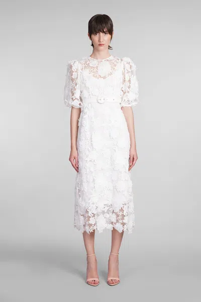 Zimmermann Halliday Lace Flower Belted-waist Dress In White