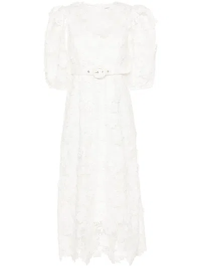 Zimmermann Halliday Lace Flower Midi Dress In White