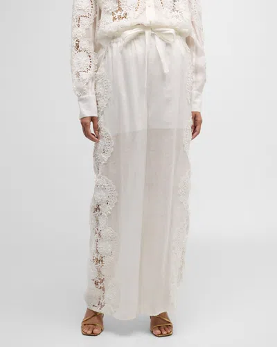 Zimmermann Halliday Lace Flower Pants In Ivory