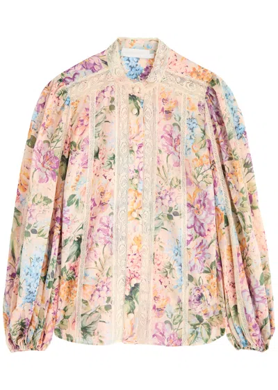 Zimmermann Halliday Lace-trimmed Floral-print Cotton-voile Shirt In Multi Floral