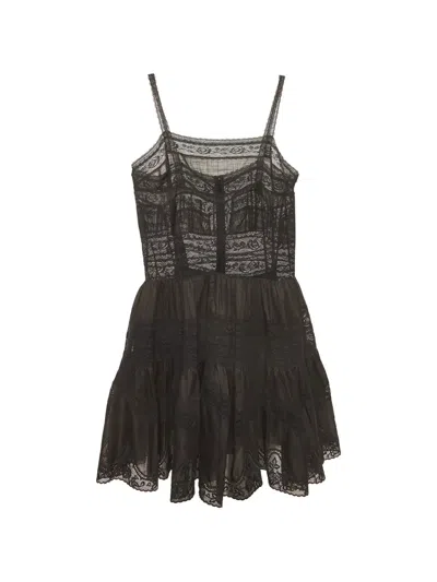 Pre-owned Zimmermann Halliday Lace Ruffled Mini Dress In Black