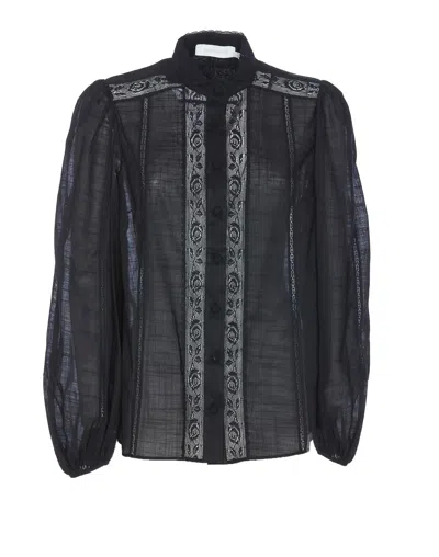 Zimmermann Halliday Lace Trim Shirt In Black