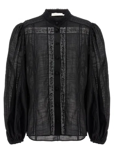 Zimmermann Halliday Lace Trim Shirt, Blouse Black