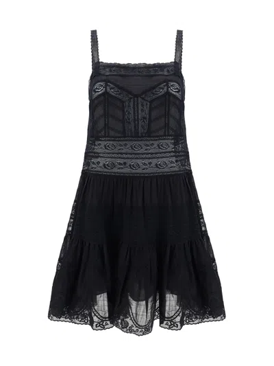 Zimmermann Halliday Cotton Lace Trim Mini Dress In Black