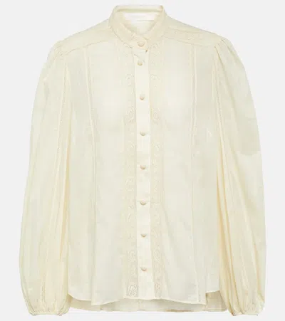 Zimmermann Halliday Lace-trimmed Cotton-voile Shirt In Beige