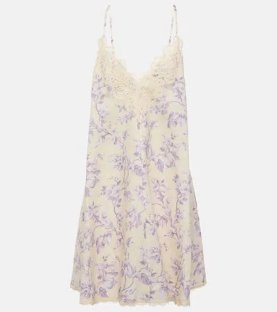 Zimmermann Halliday Lace-trimmed Floral Linen Slip Dress In Yellow