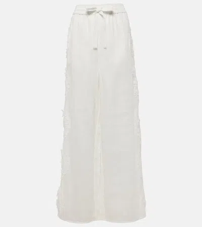 Zimmermann Halliday Lace-trimmed Wide-leg Pants In Ivory
