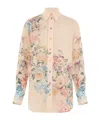 Zimmermann Beige Lightweight Floral Print Semi-transparent Ramie Shirt In Multi