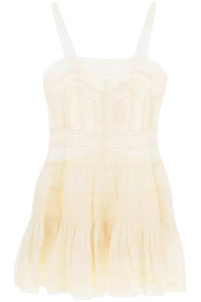 Zimmermann Halliday Mini Dress With Lace Detail In Neutro