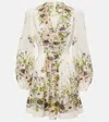 ZIMMERMANN HALLIDAY PLUNGE FLORAL LINEN MINIDRESS