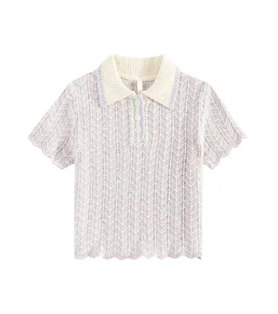Zimmermann Kids' Halliday Pointelle Cotton-blend Polo Shirt In Multicoloured