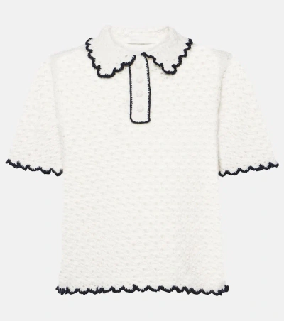 Zimmermann Halliday Pointelle Scalloped Polo Shirt In White