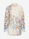 Zimmermann Beige Lightweight Floral Print Semi-transparent Ramie Shirt In Multi