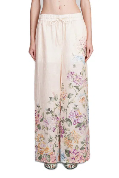 Zimmermann Halliday Relaxed Trousers Cream Watercolour Floral