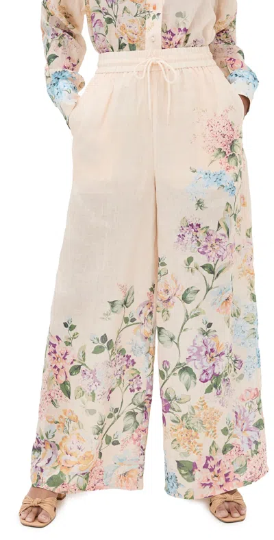 Zimmermann Halliday Floral-print Linen Wide-leg Pants In Pastel Orange