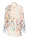Zimmermann Beige Lightweight Floral Print Semi-transparent Ramie Shirt In Multi