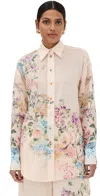 ZIMMERMANN HALLIDAY RELAXED SHIRT CREAM WATERCOLOR FLORAL