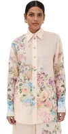 Zimmermann Beige Lightweight Floral Print Semi-transparent Ramie Shirt In Multi