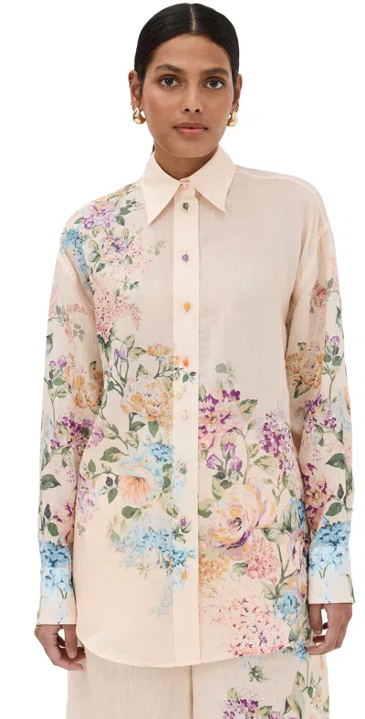 Zimmermann Halliday Relaxed Shirt Cream Watercolour Floral In Neutrals