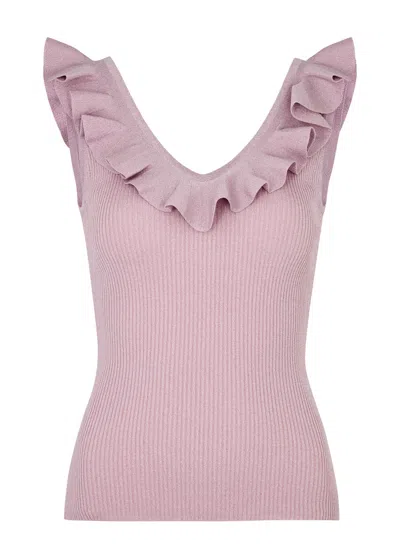 Zimmermann Halliday Ruffled Ribbed-knit Tank In Pink