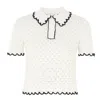 Zimmermann Halliday Pointelle Scalloped Polo Shirt In White/black