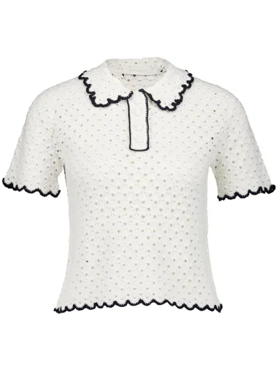 Zimmermann Halliday Scallop Knitted Polo T-shirt In White