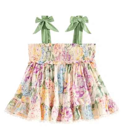 ZIMMERMANN HALLIDAY SHIRRED FLORAL COTTON TOP