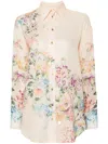 Zimmermann Beige Lightweight Floral Print Semi-transparent Ramie Shirt In Multi