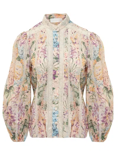 Zimmermann Halliday Shirt In Multi Watercolour Floral