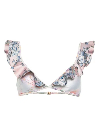 Zimmermann Halliday Spliced Frill Bikini Top In Purple