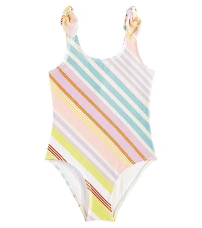 Zimmermann Kids' Halliday Striped Bow-detail Swimsuit In Multicoloured