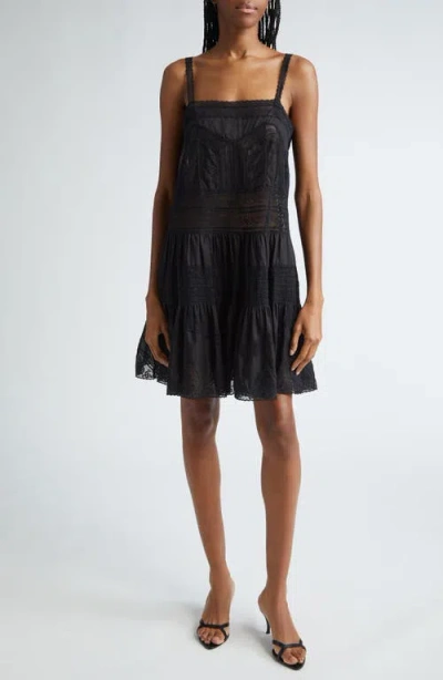 Zimmermann Halliday Cotton Lace Trim Mini Dress In Black