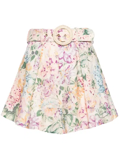 Zimmermann Halliday Linen Tuck Shorts In Multi Flower