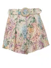 Zimmermann Halliday Linen Tuck Shorts In Multi Watercolour Floral