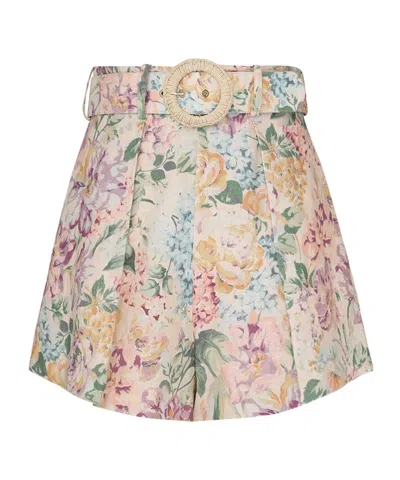 Zimmermann Halliday Linen Tuck Shorts In Multi Flower