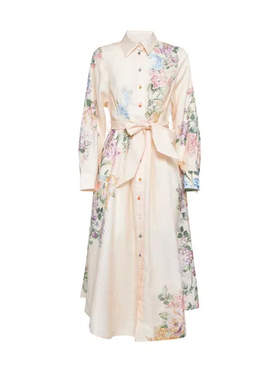 Zimmermann Halliday Tucked Midi Shirt Dress In Cream Watercolour Floral