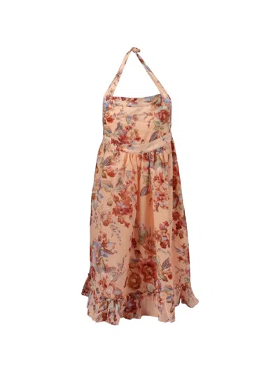 Zimmermann Kids' Halter Floral Dress In Neutral