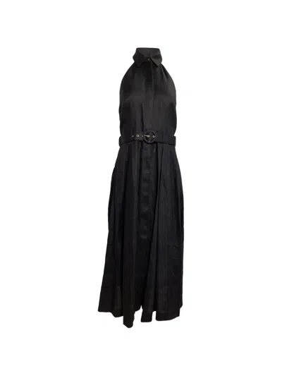 Pre-owned Zimmermann Halterneck Belted Midi Dress In Black