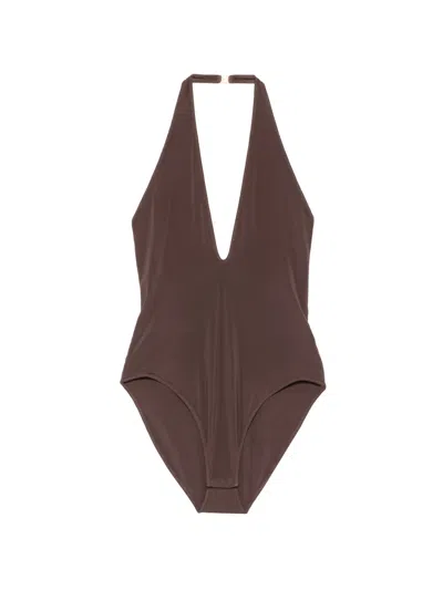 Zimmermann Luna Halterneck Bodysuit In Brown
