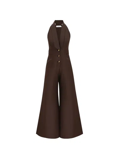 Zimmermann Halterneck Wide-leg Jumpsuit In Brown