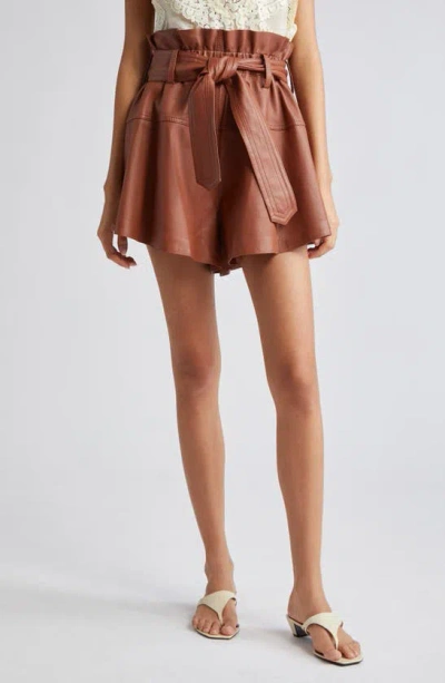 Zimmermann Harmony Belted Leather Shorts In Toffee
