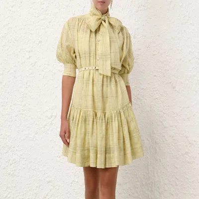 Zimmermann Harmony Check Mini Dress In Yellow