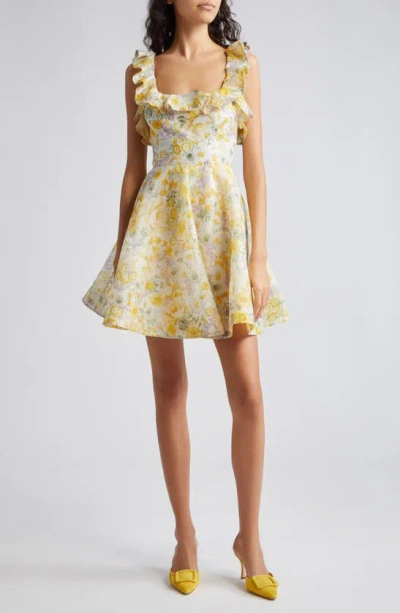knee length dresses for ladies Zimmerman Linen Puff Sleeve Day Mini Dress Cream Yellow main image 0
