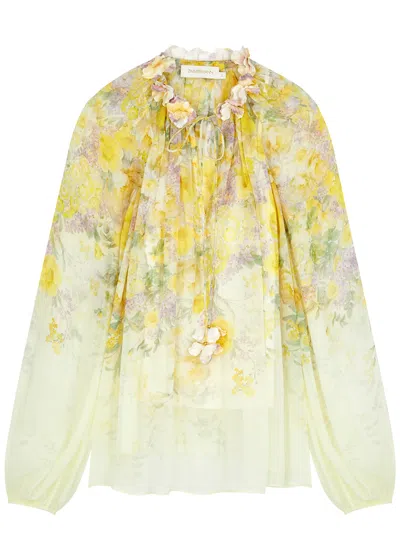 Zimmermann Harmony Floral-print Georgette Blouse In Yellow
