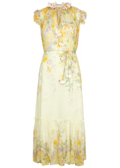 Zimmermann Harmony Floral-print Georgette Midi Dress In Yellow
